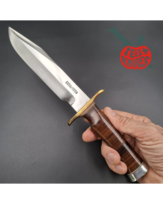 Randall Made Knives 2000 Model 14 - 7.5 forged stainless steel brass guard single finger stacked leather handle black le