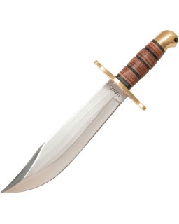 United Cutlery USMC Leatherneck Bowie stainless steel blade stacked leather handle black leather sheath