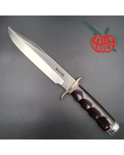 Randall Made Knives Model 14 - 7.5 forged carbon steel blade Nickel Silver guard and pommel black micarta handle brown l