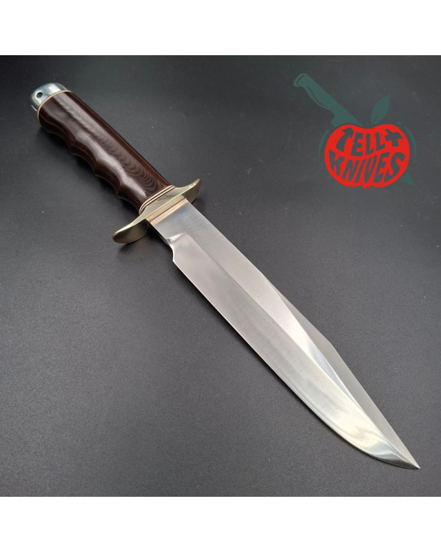 Randall Made Knives Model 14 - 7.5 forged carbon steel blade Nickel Silver guard and pommel black micarta handle brown l