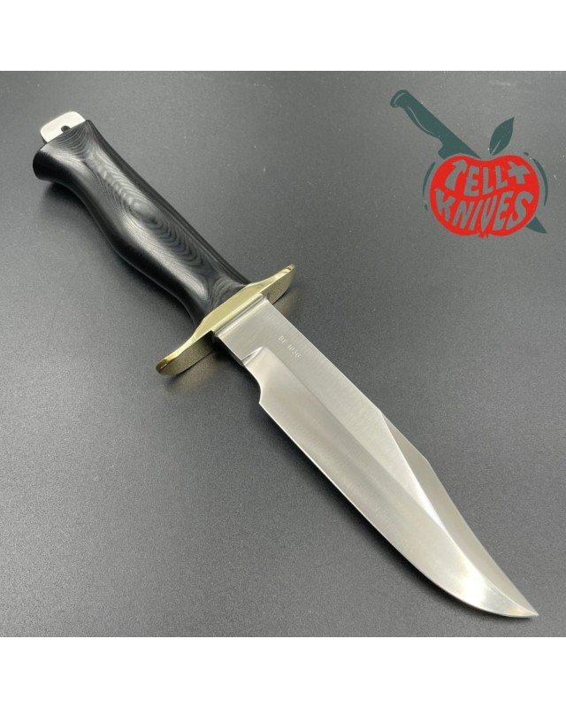 Randall Buxton Fighter Full Tang Stainless steel brass guard black micarta handle black leather sheath