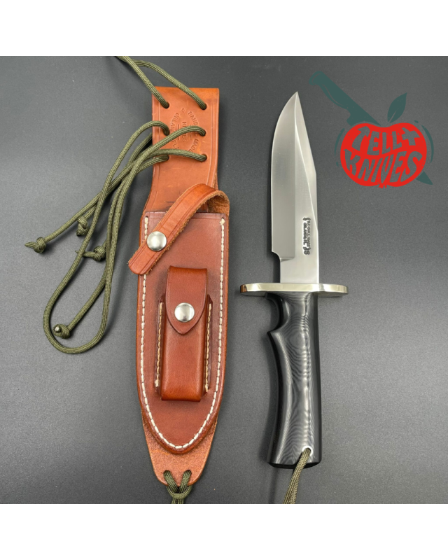 Randall Made Knives Model 15 5.5 Airman forged stainless steel black micarta single finger handle nickel silver guard