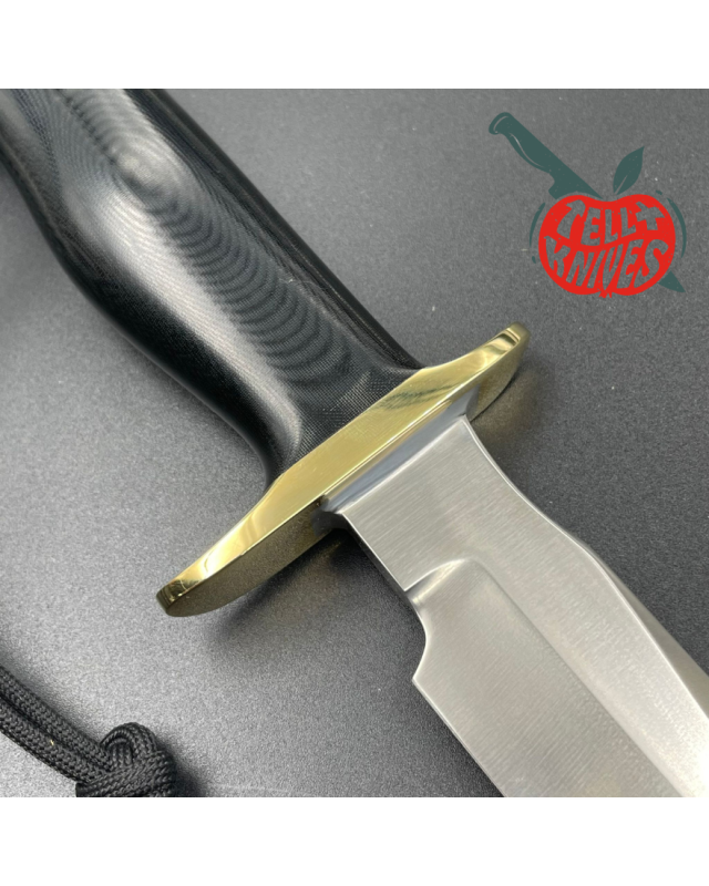 Randall Made Knives Model 16-7 SP1 Fighter forged stainless steel black micarta handle brass guard black leather sheath