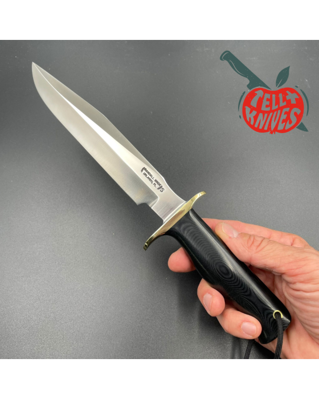 Randall Made Knives Model 16-7 SP1 Fighter forged stainless steel black micarta handle brass guard black leather sheath