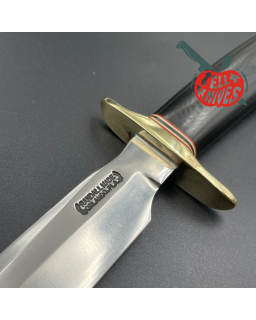 Randall Made Knives Vintage 90ies Model 1-7 forged carbon steel black micarta handle brass guard brown leather sheath