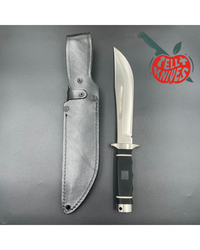 SOG Creed USMC FORCE RECON AUS8 steel satin finish Kraton handle black leather sheath