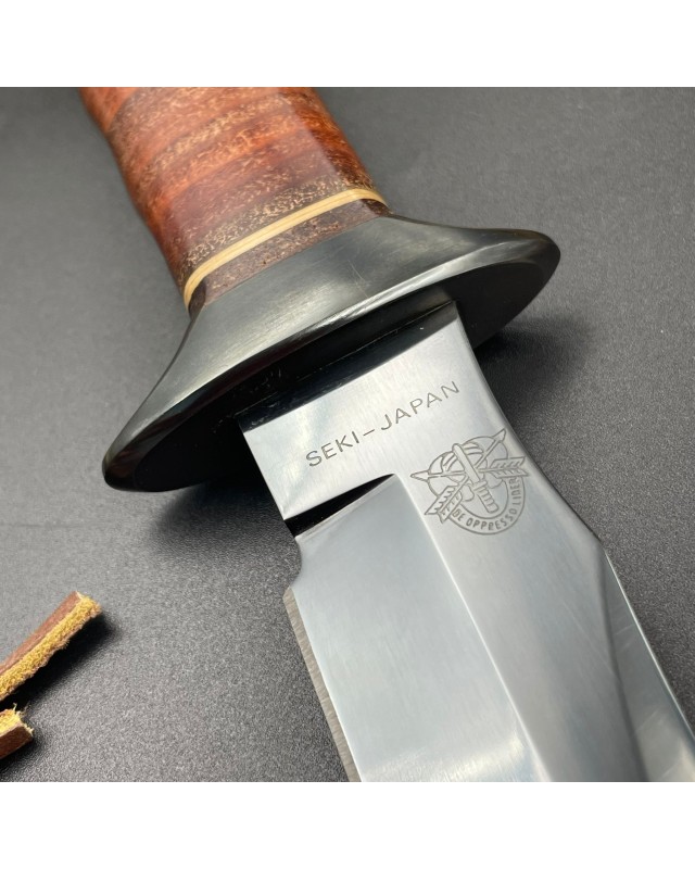 SOG S1 5th Special Forces Group Vietnam - blued SK5 carbon steel blade stacked leather handle black leather sheath