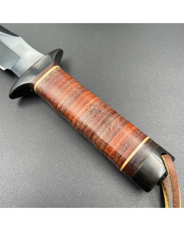 SOG S1 5th Special Forces Group Vietnam - blued SK5 carbon steel blade stacked leather handle black leather sheath