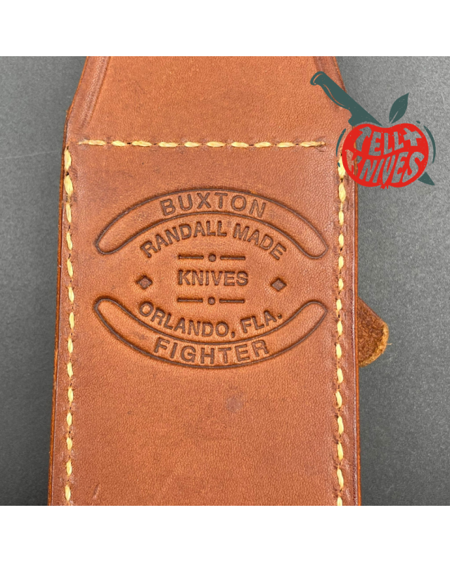 Randall Buxton Fighter Full Tang Stainless steel nickel silver hilt black micarta handle brown leather sheath