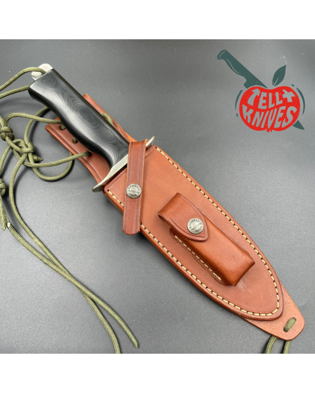 Randall Buxton Fighter Full Tang Stainless steel nickel silver hilt black micarta handle brown leather sheath