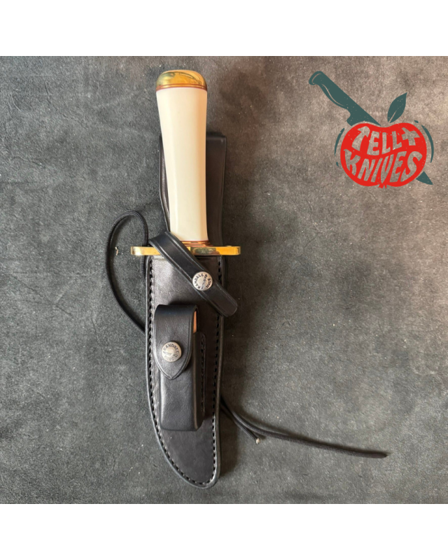 Randall Made Knives Model 12 - 6 Little Bear forged carbon steel concave shape Ivorite micarta handle brass guard and bu