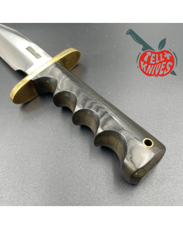 Randall Made Knives Vintage 70ies Model 15 5.5 Airman forged carbon steel black micarta four fingers grip handle brass g