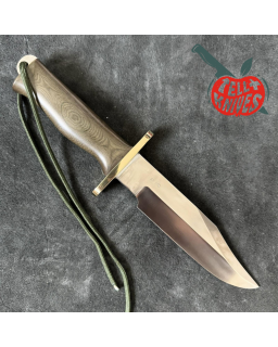 Randall Buxton Fighter Full Tang Stainless steel 14 brass hilt green micarta handle brown leather sheath