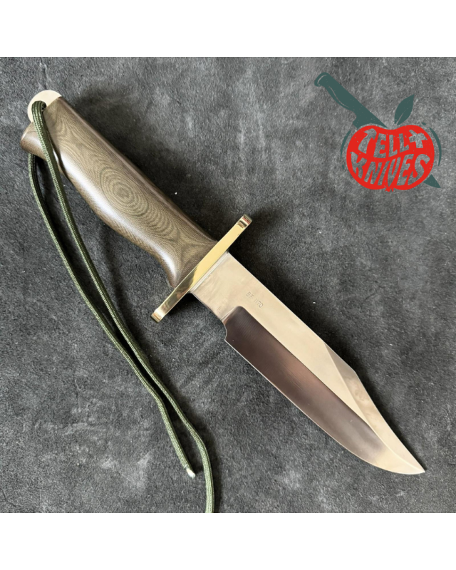 Randall Buxton Fighter Full Tang Stainless steel 14 brass hilt green micarta handle brown leather sheath
