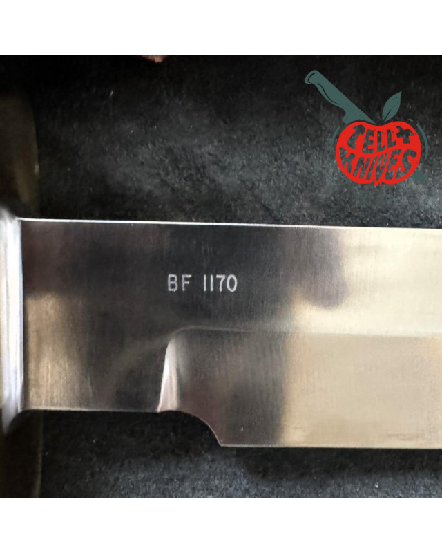 Randall Buxton Fighter Full Tang Stainless steel 14 brass hilt green micarta handle brown leather sheath