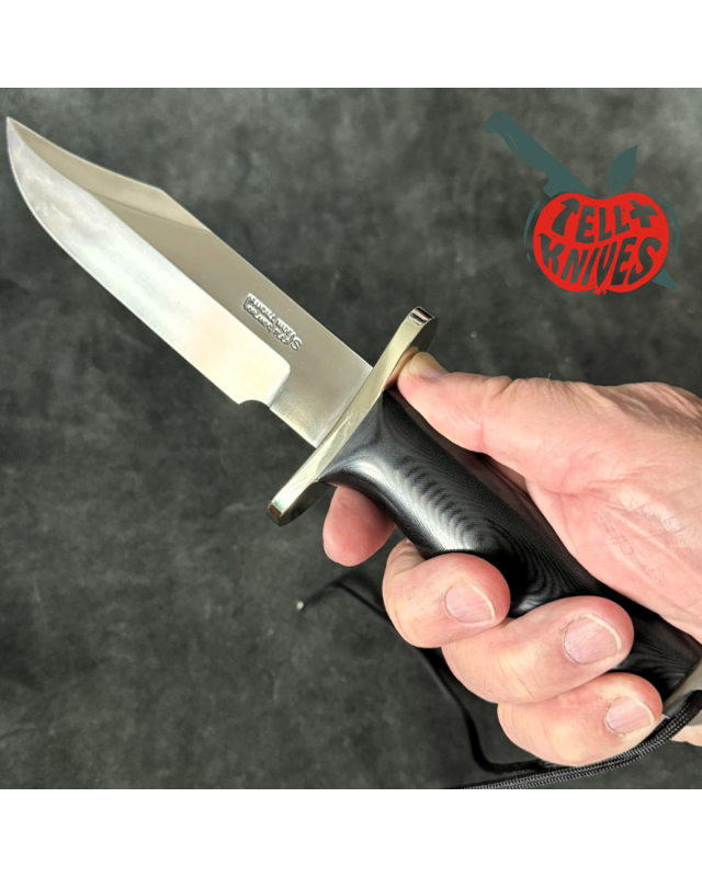 Randall Buxton Fighter Full Tang Stainless steel nickel silver forward curved hilt black micarta handle black leather sh