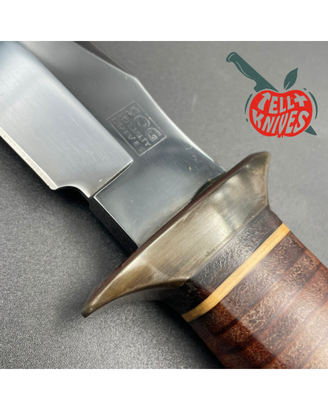 SOG S1 5th Special Forces Group Vietnam - blued SK5 carbon steel blade stacked leather handle black leather sheath with 