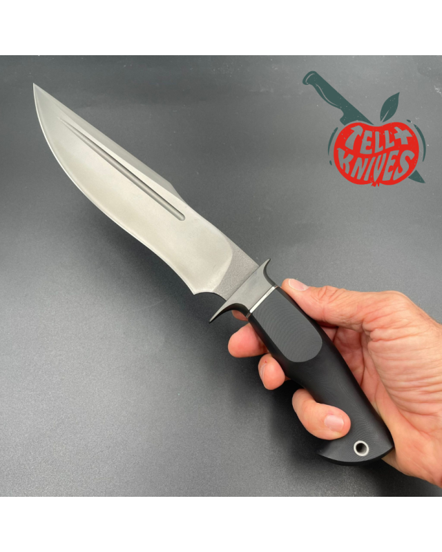 Michal Komorovsky Hunting Knife ELMAX steel black DLC coating Black G10 handle black leather sheath