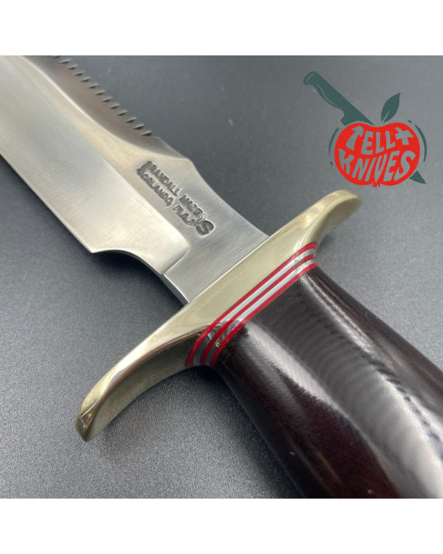 Randall Made Knives Model 1-6 forged stainless steel brown micarta handle sawteeth nickel silver guard brown leather she