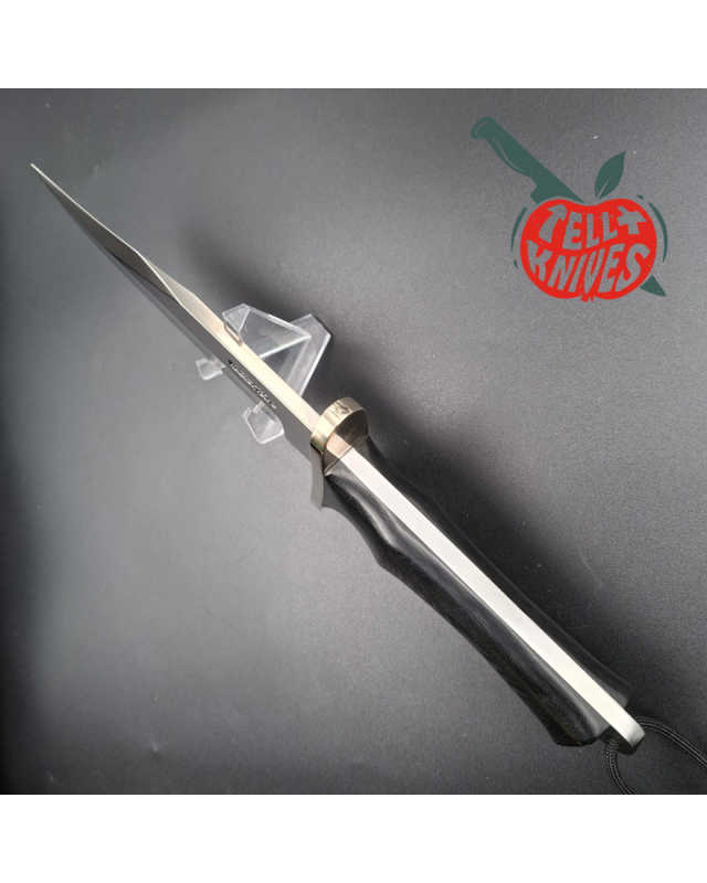 Randall Buxton Fighter Full Tang Stainless steel nickel silver forward curved hilt black micarta handle black leather sh