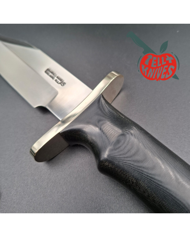 Randall Buxton Fighter Full Tang Stainless steel nickel silver forward curved hilt black micarta handle black leather sh