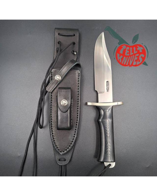 Randall Buxton Fighter Full Tang Stainless steel nickel silver forward curved hilt black micarta handle black leather sh