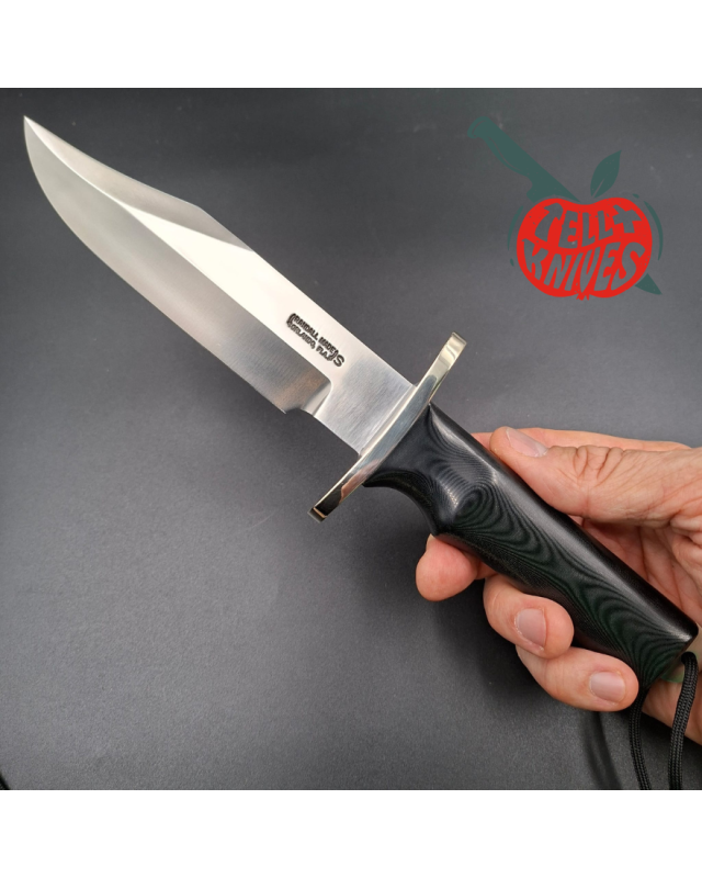 Randall Buxton Fighter Full Tang Stainless steel nickel silver forward curved hilt black micarta handle black leather sh