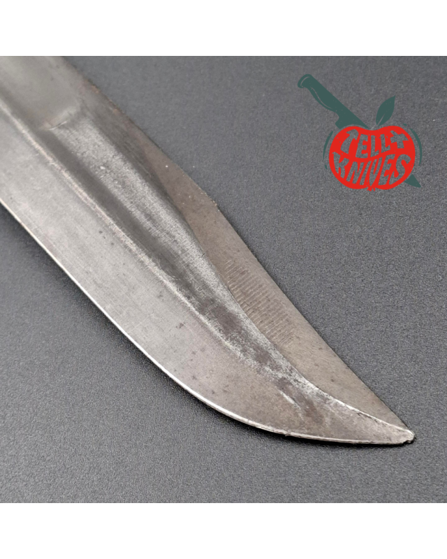 KABAR MK2 Fighting Knife WWII Era black carbon steel blade stacked leather handle gray plastic sheath