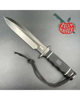 SOG Scuba Demo 2.0 fighting knife AUS-8 stainless steel Black TiNi finish black Kraton handle black leather sheath