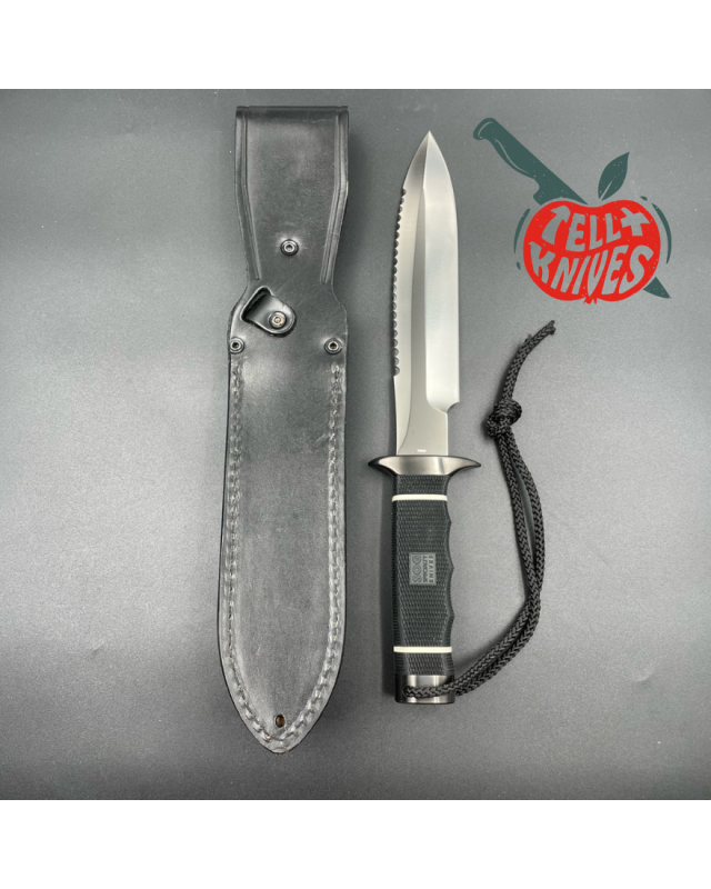 SOG Scuba Demo 2.0 fighting knife AUS-8 stainless steel Black TiNi finish black Kraton handle black leather sheath