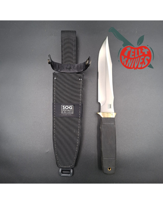 SOG Tech II SEKI JAPAN SK5 carbon steel blade satin finish brass guard Kraton handle Cordura sheath