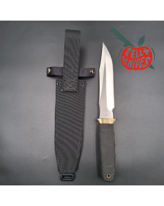 SOG Tech II SEKI JAPAN SK5 carbon steel blade satin finish brass guard Kraton handle Cordura sheath