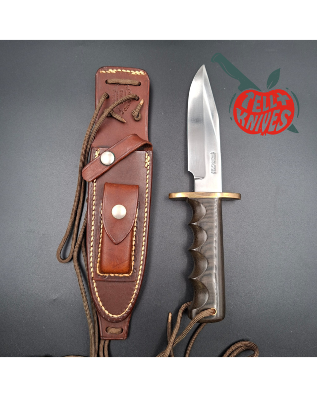 Randall Made Knives Vintage 70ies Model 15 Airman forged carbon steel brown micarta four fingers grip handle brass guard