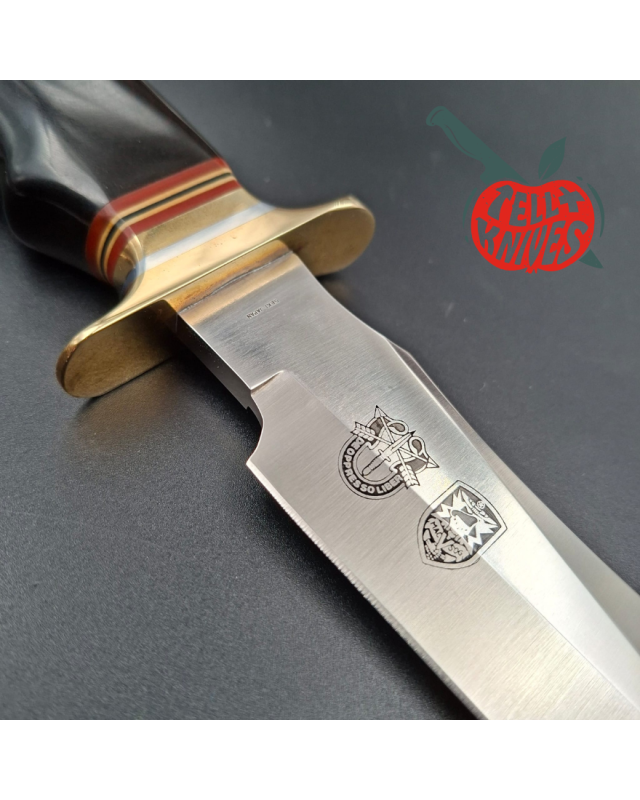 Al Mar Knives 4008 MACV SOG Fighting Knife SF black micarta handle brown leather sheath