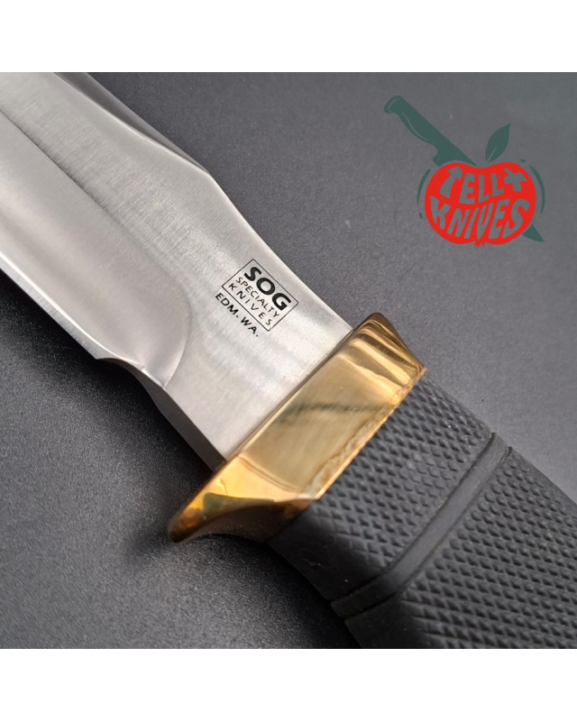 SOG Tech I 1986-88 SEKI JAPAN SK5 carbon steel blade satin finish brass guard Kraton handle Cordura sheath