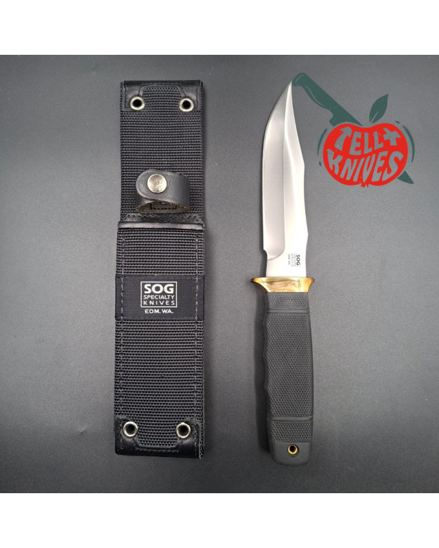 SOG Tech I 1986-88 SEKI JAPAN SK5 carbon steel blade satin finish brass guard Kraton handle Cordura sheath