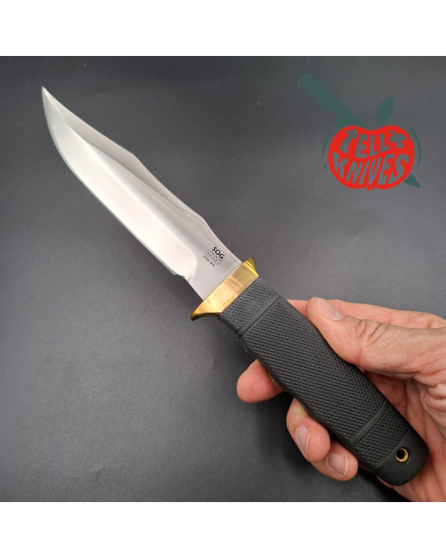 SOG Tech I 1986-88 SEKI JAPAN SK5 carbon steel blade satin finish brass guard Kraton handle Cordura sheath