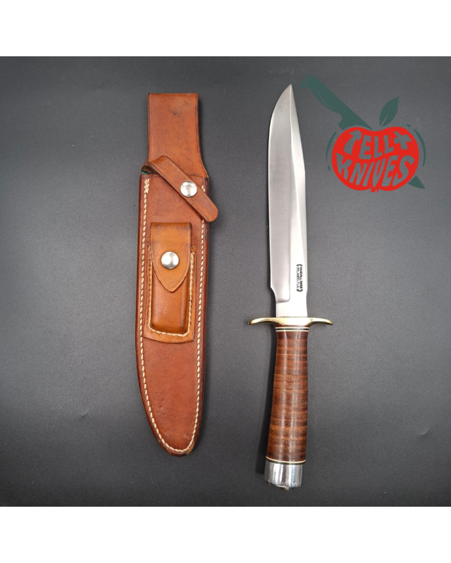 Randall Made Knives Vietnam Era Model 1-8 forged carbon steel stacked leather brown leather sheath with stone