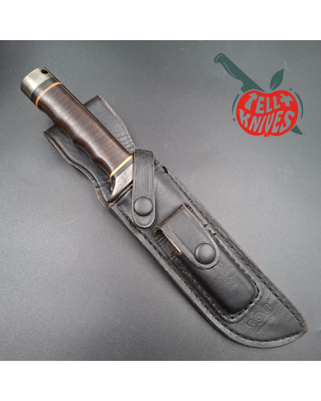 SOG S1 5th Special Forces Group Vietnam unblued SK5 carbon steel blade stacked leather handle black leather sheath