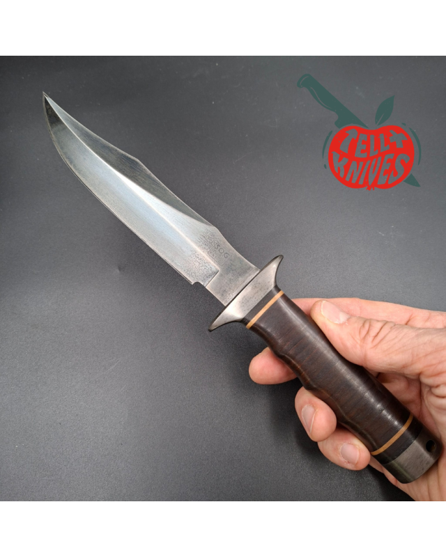 SOG S1 5th Special Forces Group Vietnam unblued SK5 carbon steel blade stacked leather handle black leather sheath