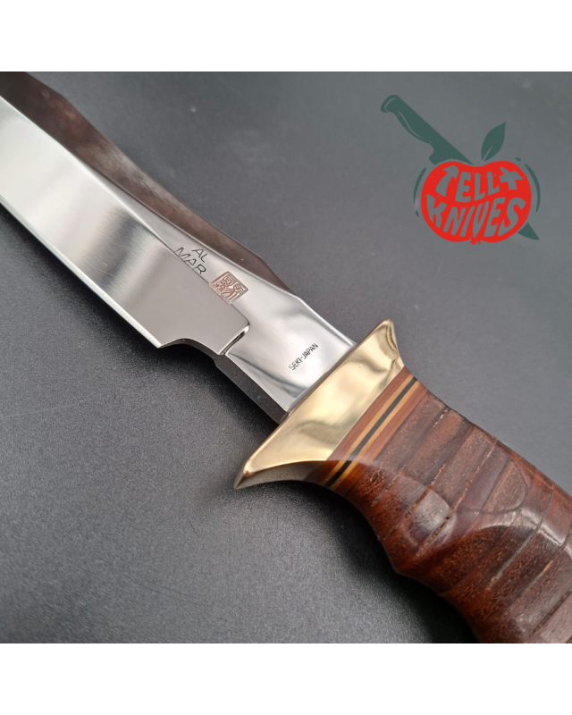 Al Mar Knives 4008 Fat Guard MACV SOG Special Forces AUS6 stainless steel blade miror finish brass guard stacked leather