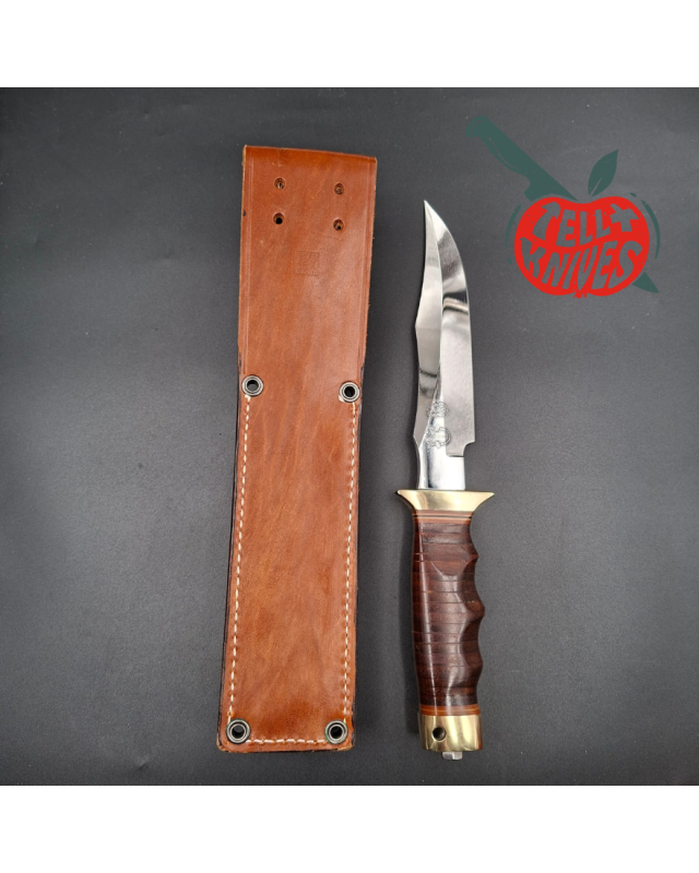 Al Mar Knives 4008 Fat Guard MACV SOG Special Forces AUS6 stainless steel blade miror finish brass guard stacked leather