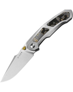 KIZER Cutlery Feweed Z-Wear PM stainless steel gray Titanium handle Framelock Gold Camo Carbon Fiber Inlay
