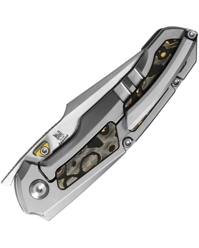 KIZER Cutlery Feweed Z-Wear PM stainless steel gray Titanium handle Framelock Gold Camo Carbon Fiber Inlay