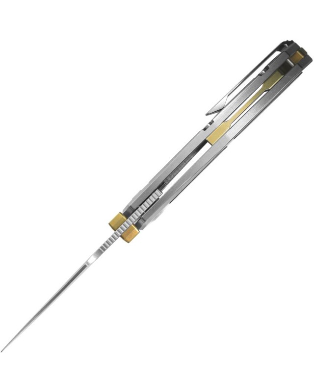 KIZER Cutlery Feweed Z-Wear PM stainless steel gray Titanium handle Framelock Gold Camo Carbon Fiber Inlay