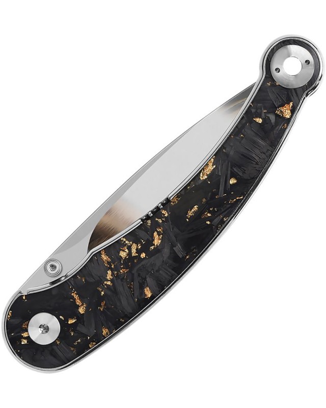 QSP Knife Dolphin Folding Knife 14C28N steel blade miror finish Linerlock Gold Carbon Fiber handle