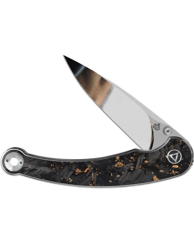 QSP Knife Dolphin Folding Knife 14C28N steel blade miror finish Linerlock Gold Carbon Fiber handle