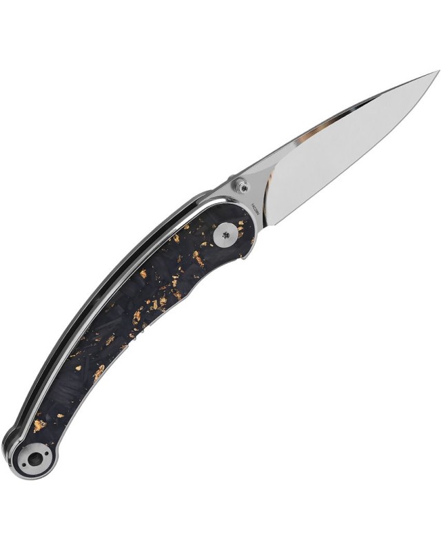 QSP Knife Dolphin Folding Knife 14C28N steel blade miror finish Linerlock Gold Carbon Fiber handle