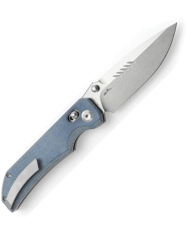 Tenable Eaglestrike Folding Knife Blue Micarta Handle Stonewashed Nitro-V  steel Blade crossbar lock