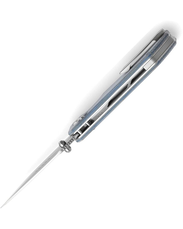 Tenable Eaglestrike Folding Knife Blue Micarta Handle Stonewashed Nitro-V  steel Blade crossbar lock